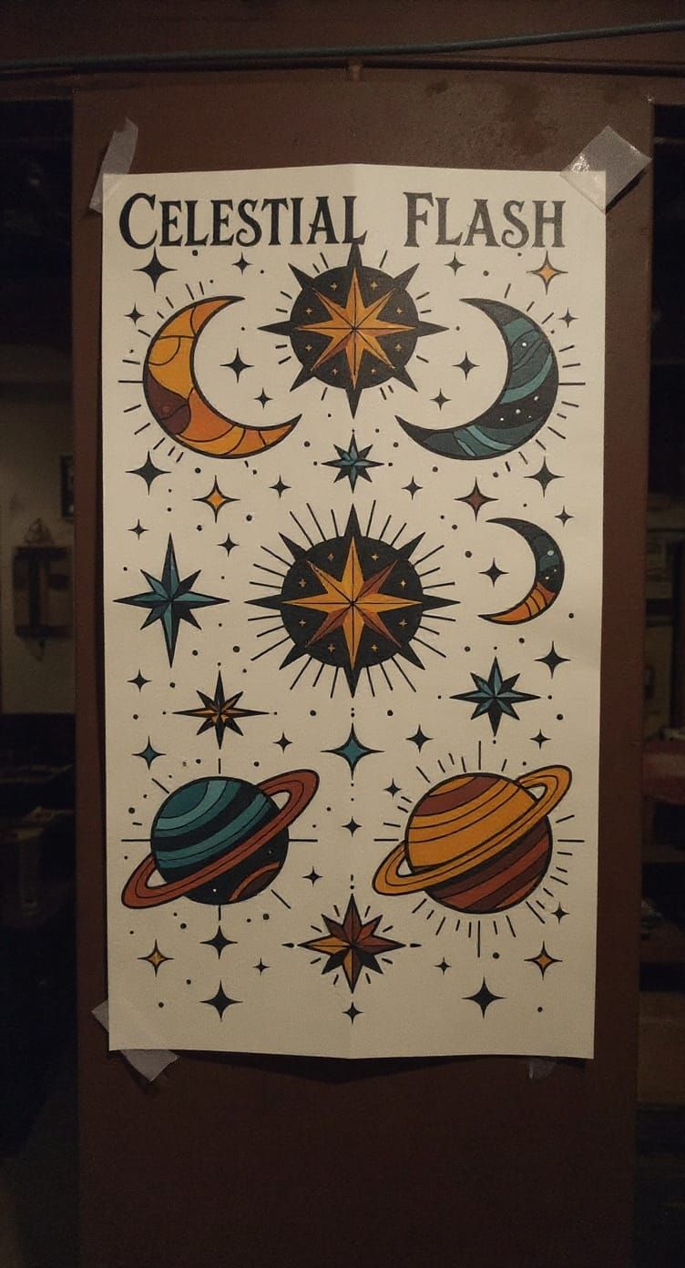 Celestial Flash Tattoo Sheet Poster
