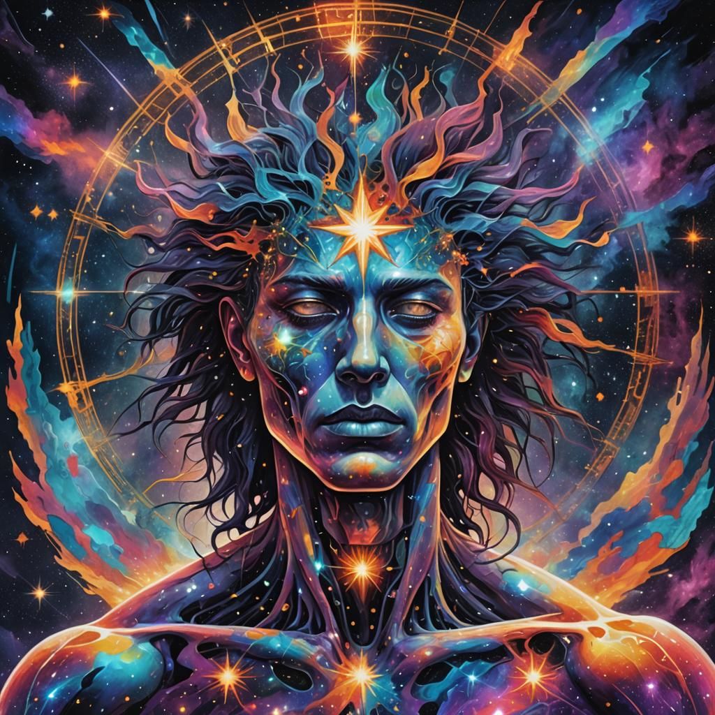 Cosmic Human Body Experiencing Pain and Sadness