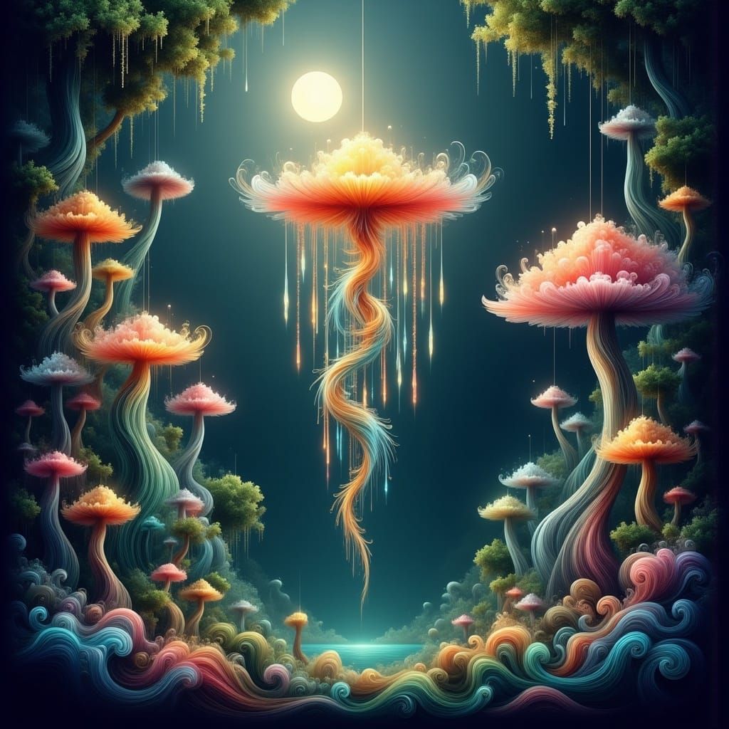 Mystical Dreamcatcher in Ethereal Forest with Waterfalls