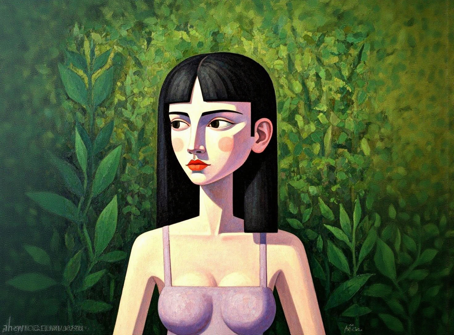 Cubist Girl Amidst Natural Scenery