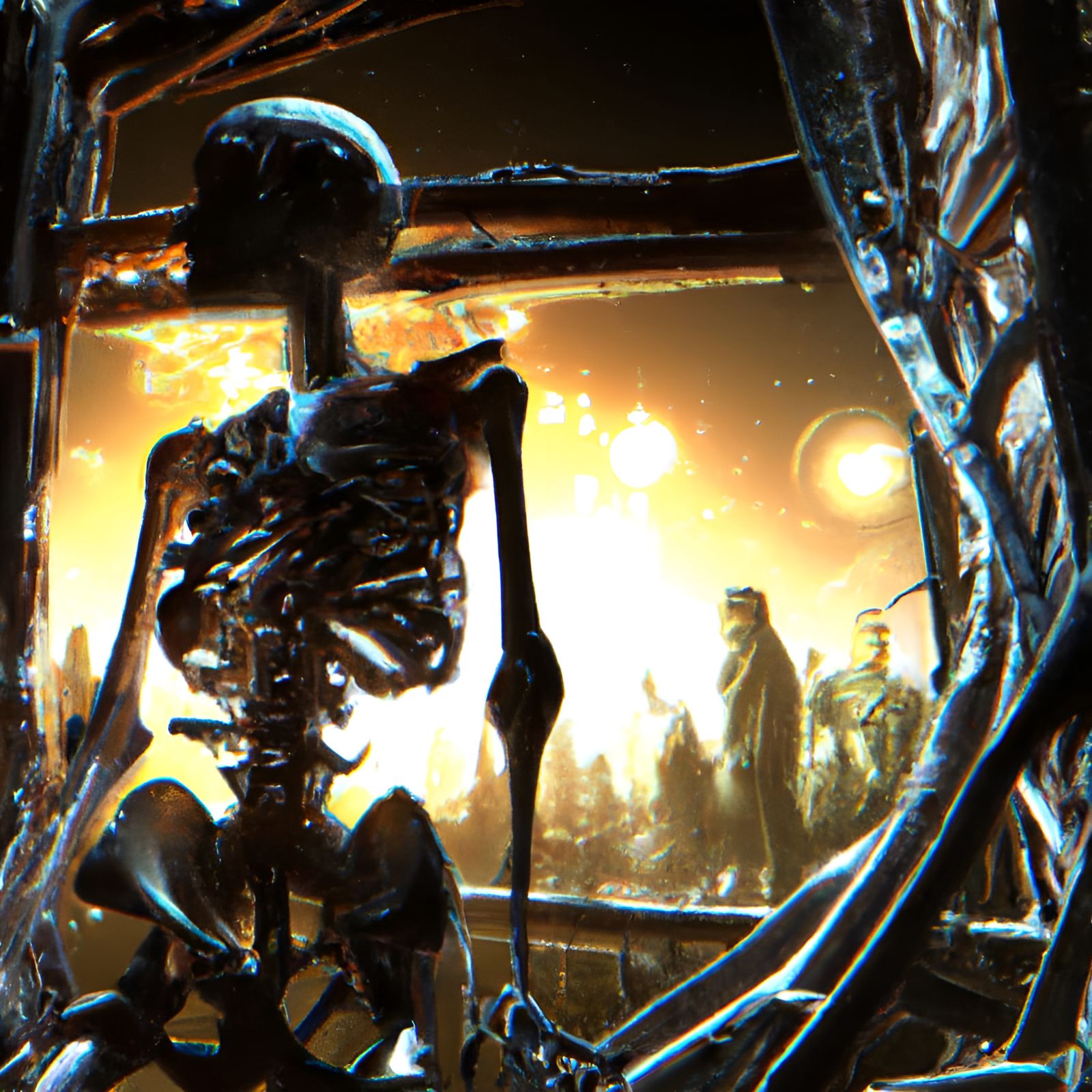 Surreal Dimensional Portal with Non-Human Figure
