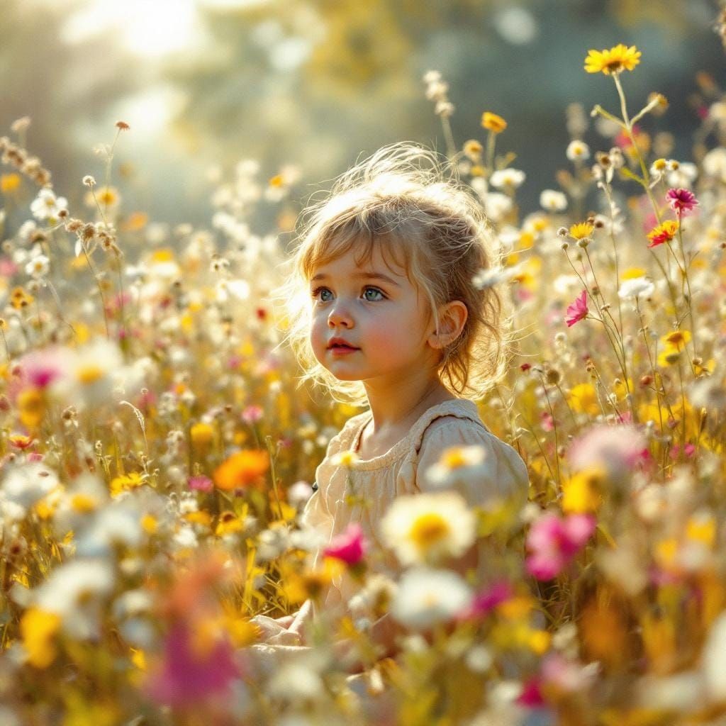 Child in Sunlit Meadow: An Impressionist Scene