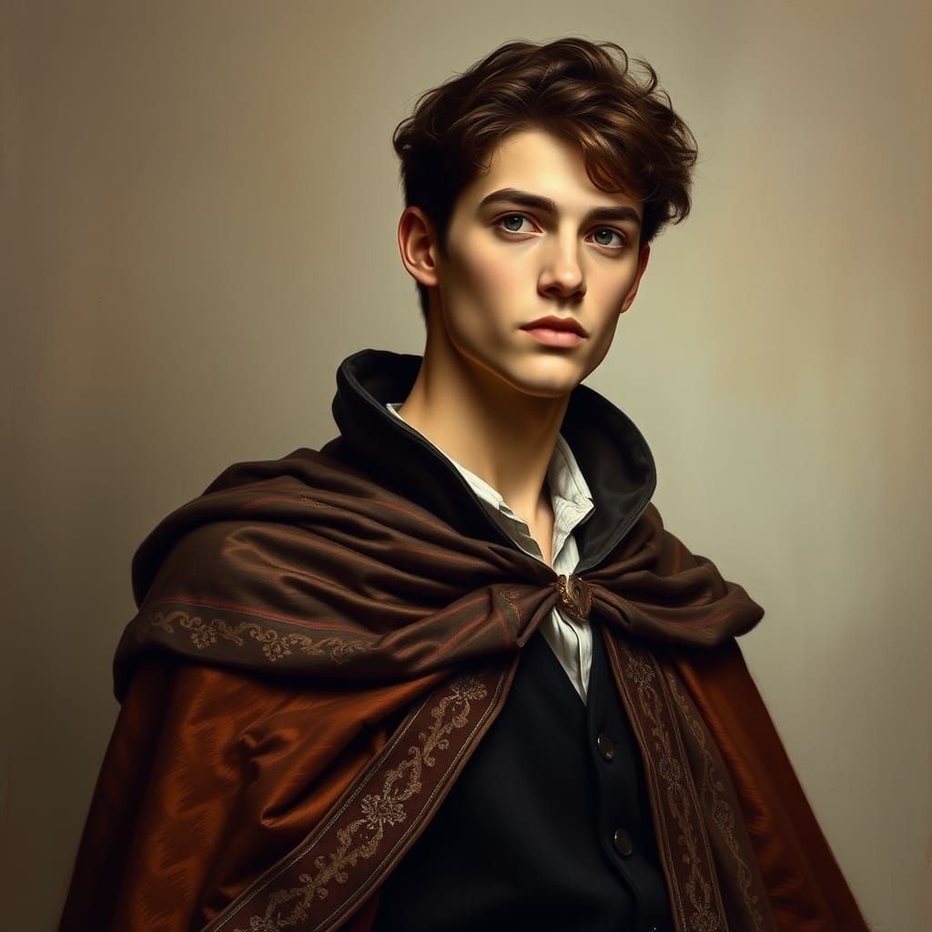 Renaissance-Inspired Portrait of Young Man in Cloak