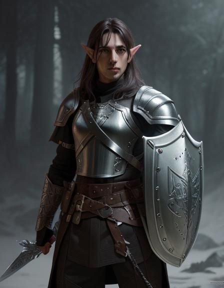 Half-Elf Warrior in Dark Fantasy Style