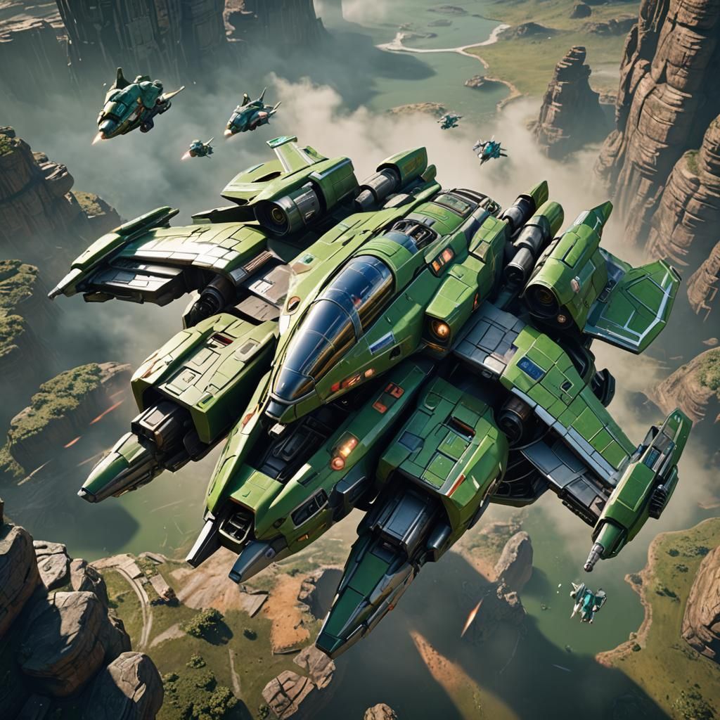 Futuristic Green Spaceship Fighter Jet in 3D