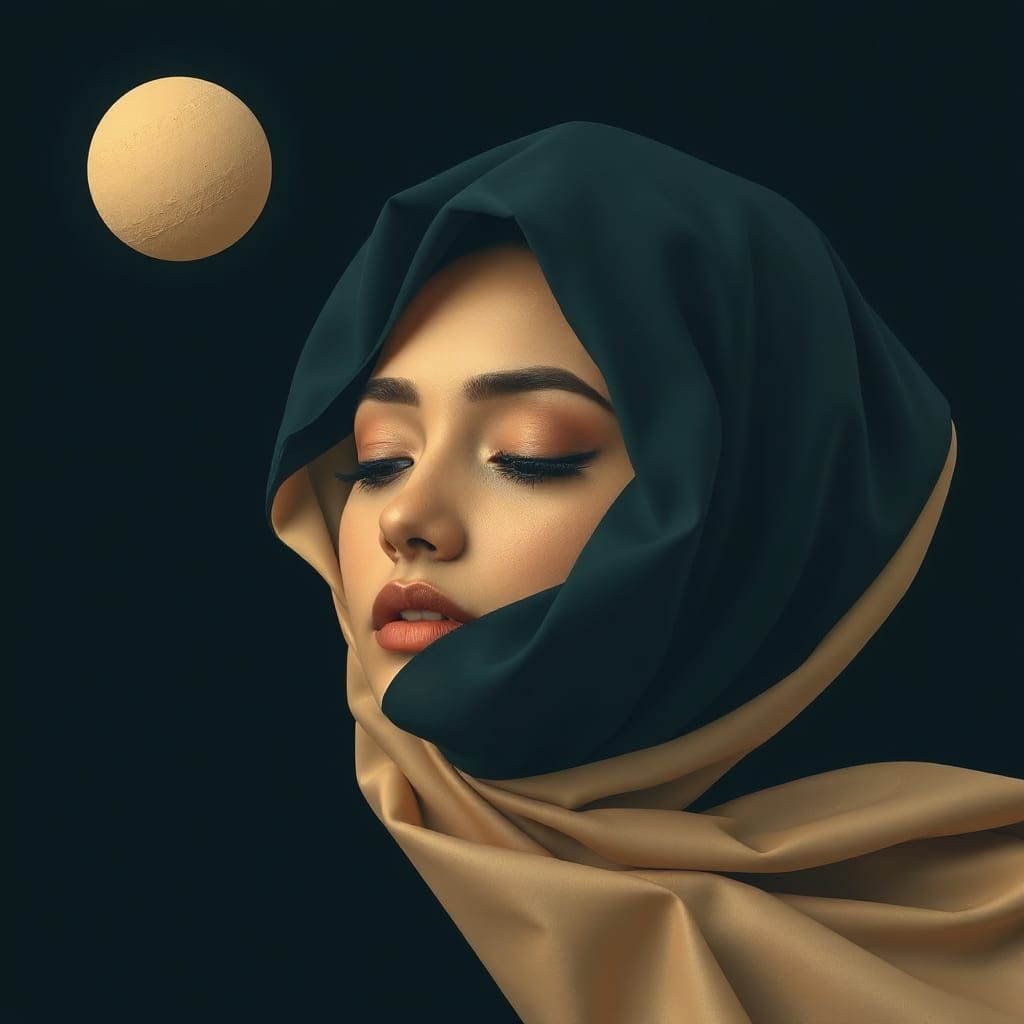 Abstract Surreal Midnight Velvet Beige Landscape