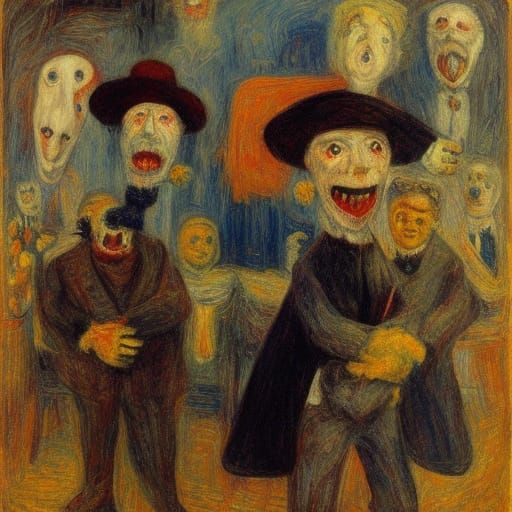 Puppets Held in Hands: Surrealist Painting Style