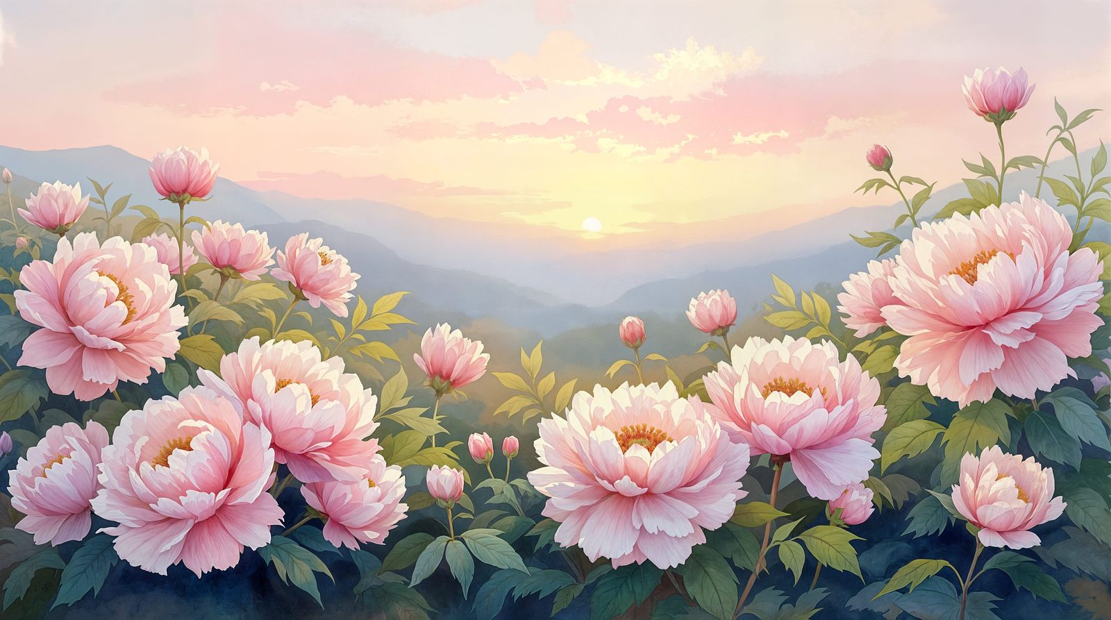Impressionistic Garden of Peonies in Soft Focus