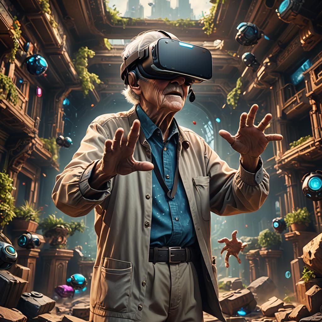 Elderly Person's VR Fantasy in Detailed Matte Painting