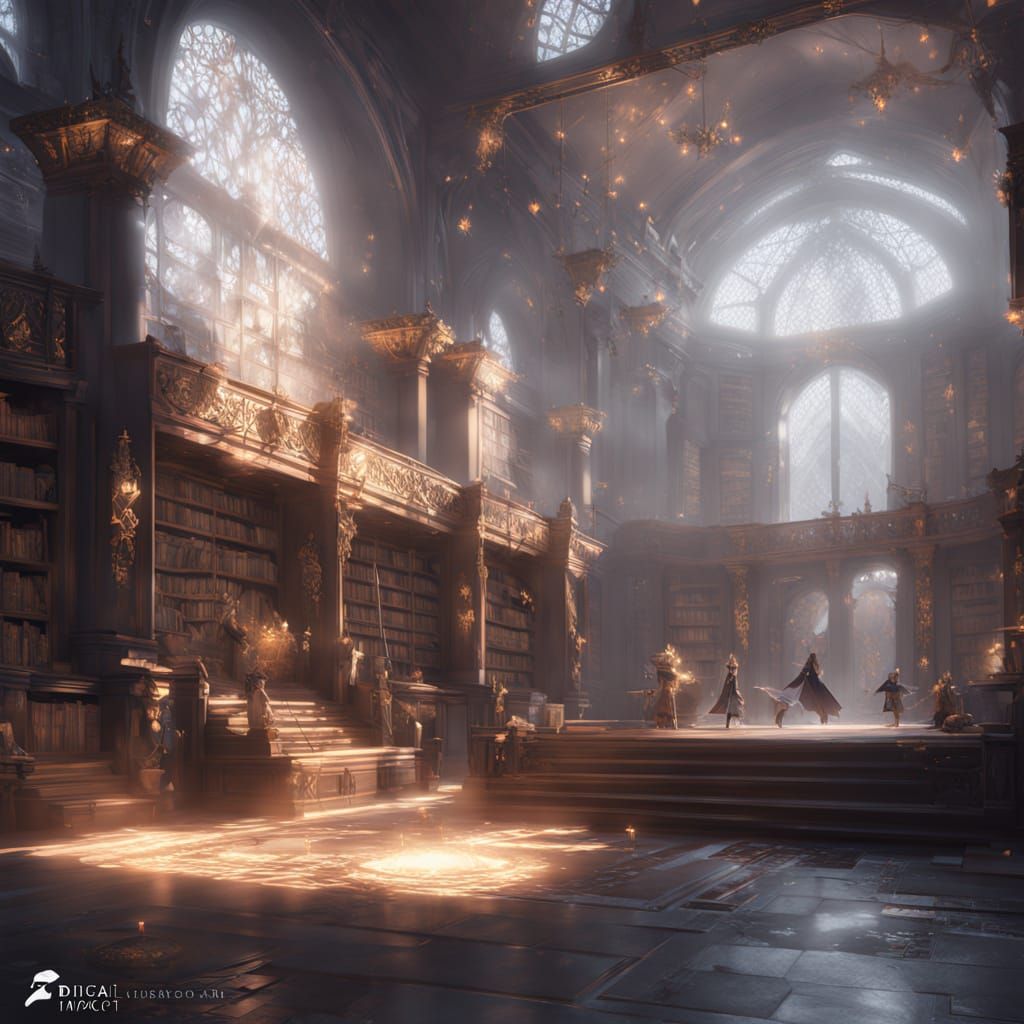 Mystical Ancient Library Concept Art in Fantasy Style