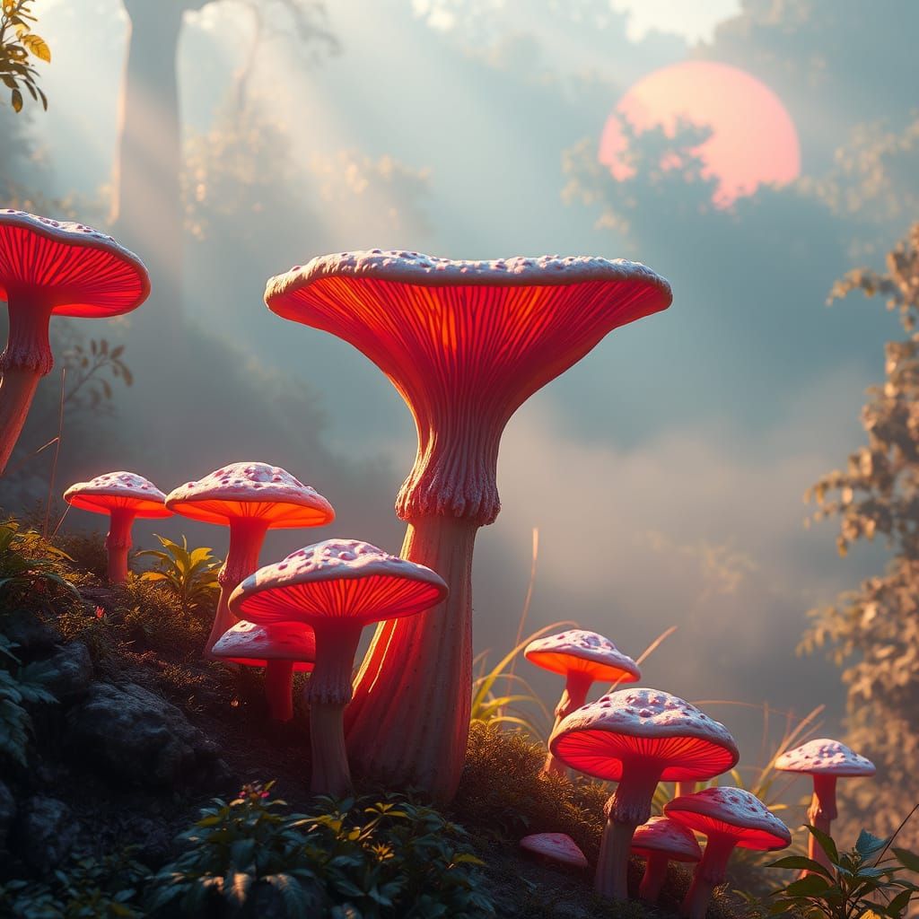 Vibrant Jungle Fungi in Iridescent Colors