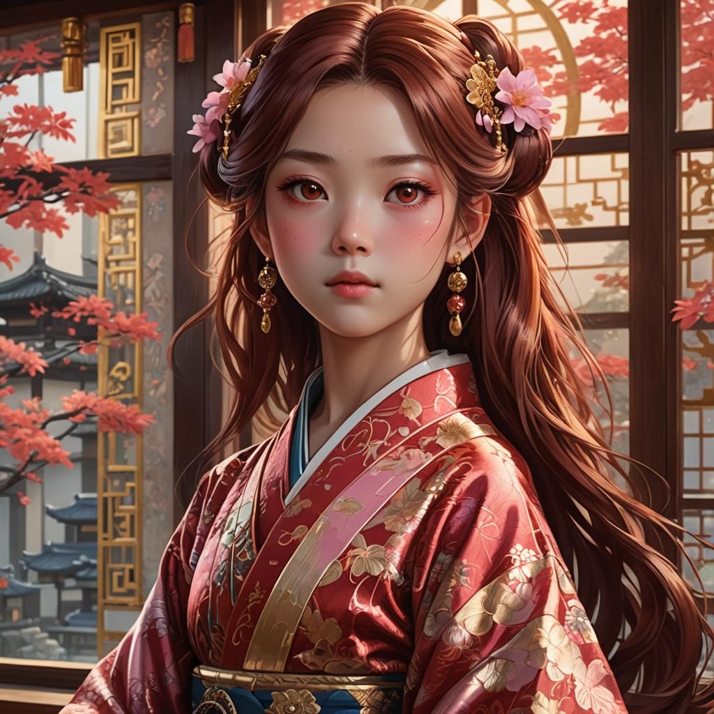 Lovely Japanese Goddess Izumi Portrait in Hyperdetailed Styl...