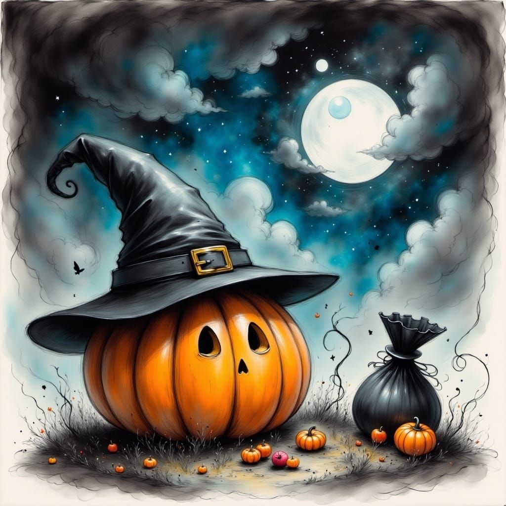 Retro Halloween Pumpkin with Bag of Treats