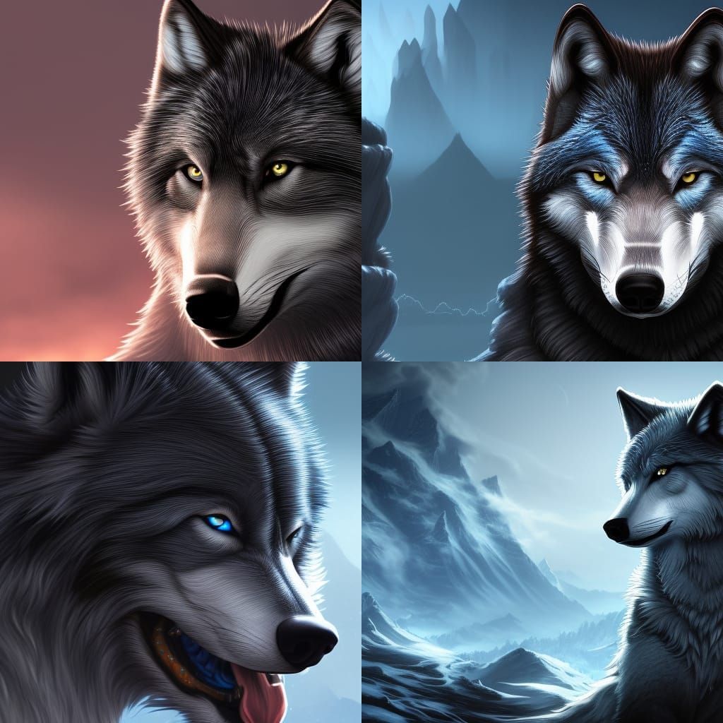 Blue-Eyed Wolf in Detailed Matte Painting