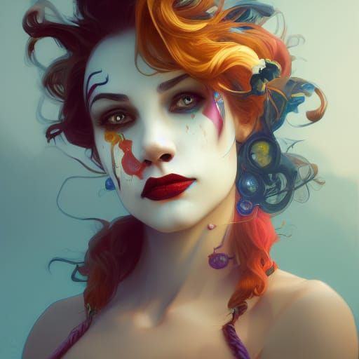 Attractive Woman Clown Portrait in Hyperdetailed Style