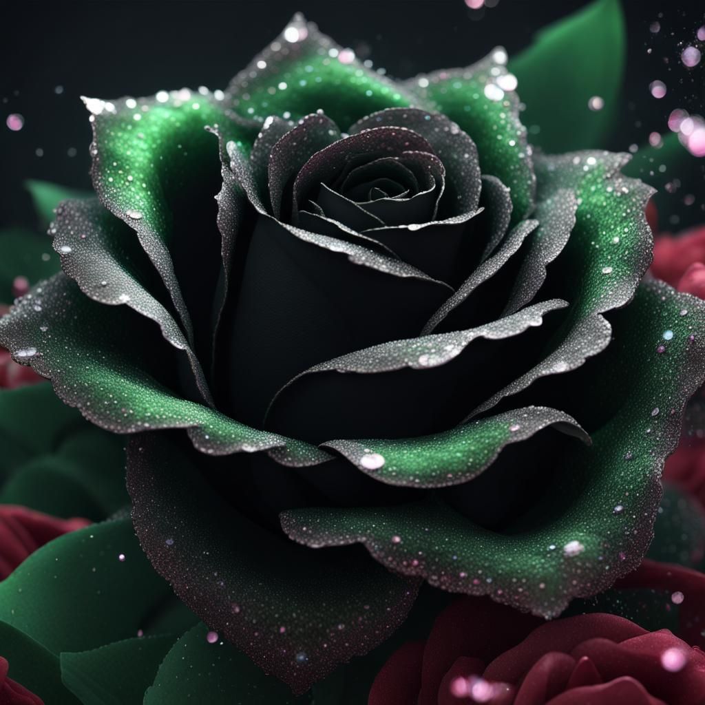 Sparkling Black Rose with Silver Edges: Matte Painting