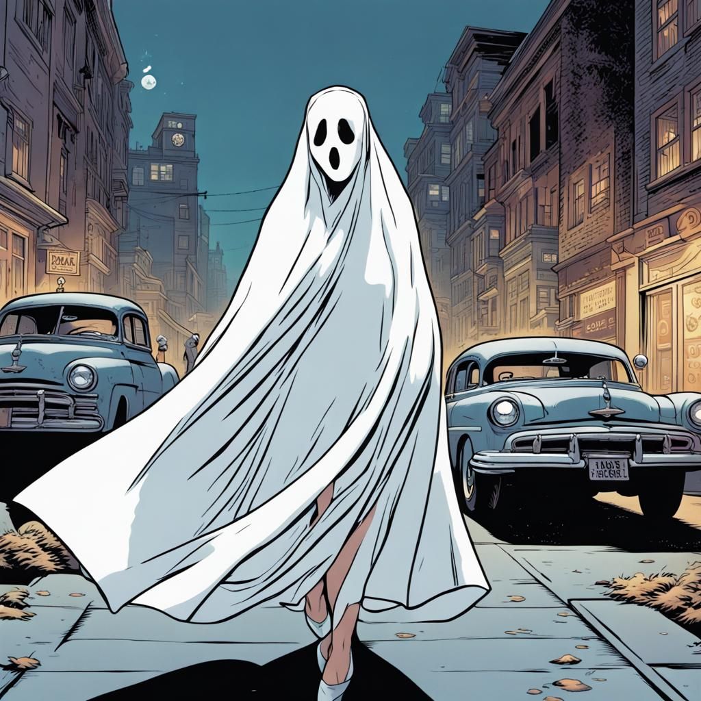 1950s Pinup Ghost on Halloween, Comic Book Art