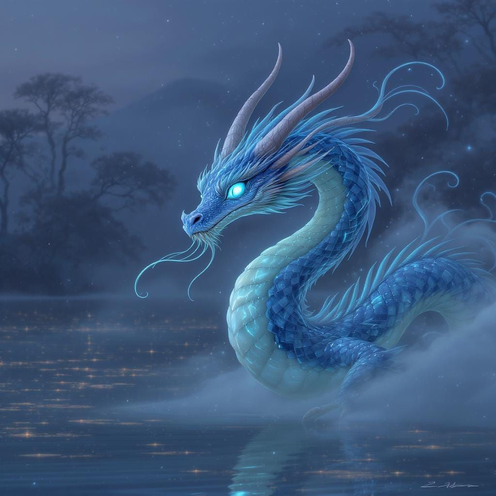 Enchanted Water Dragon Gliding at Twilight