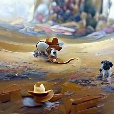 Tutter the Mouse Rides a Dog in Cartoon Style