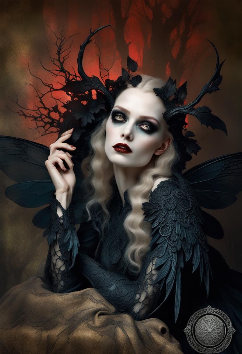 Whimsical Gothic Fairy Portrait in a Macabre Forest