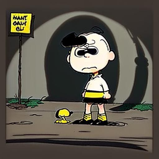 CHARLIE BROWN TALKING TO SHADOWS   in the style of  Charles ...