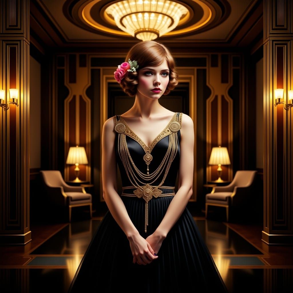 Art Deco Futurism Portrait in Imperial Room