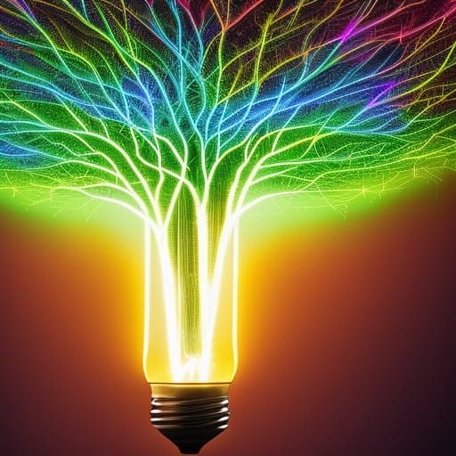 Neon Lightning Tree Inside a Light Bulb