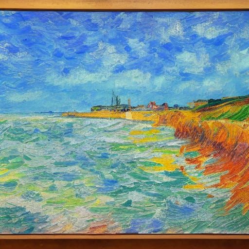 Impasto Beach Scene in Vibrant Neo-Impressionist Style