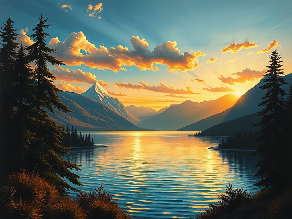 Serene Nature Landscape in Warm Golden Light
