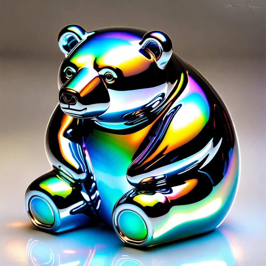 Opalescent Chrome Bear: Liquid Metal Sculpture