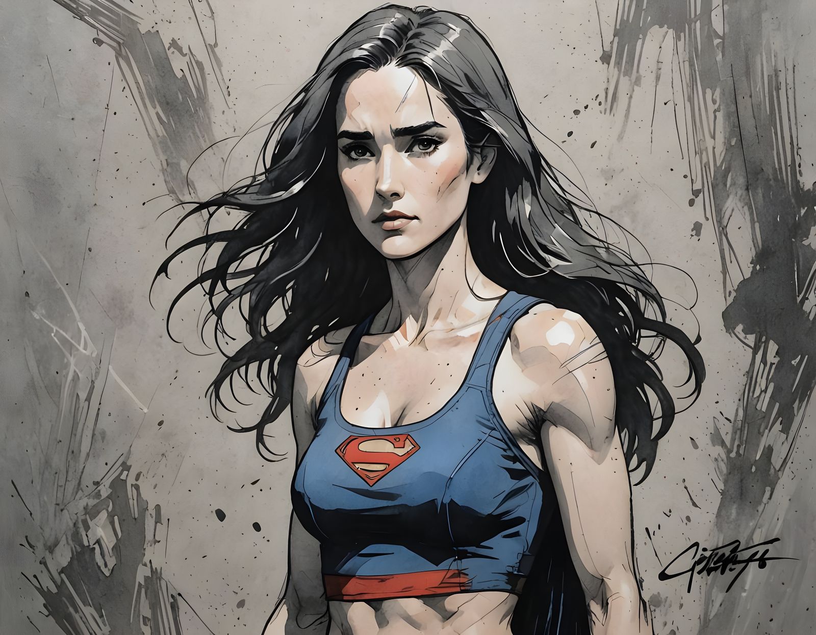 Ghibli-Inspired Manga Art of Jennifer Connelly as Supergirl