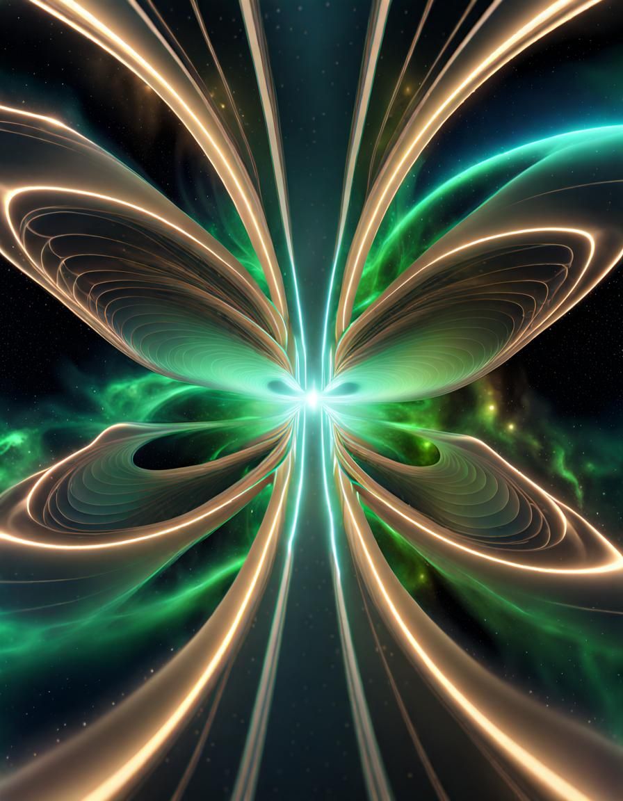 view down the central axis of a quadruple helix, aurora detailed Divine luminous peaceful 8K 3D