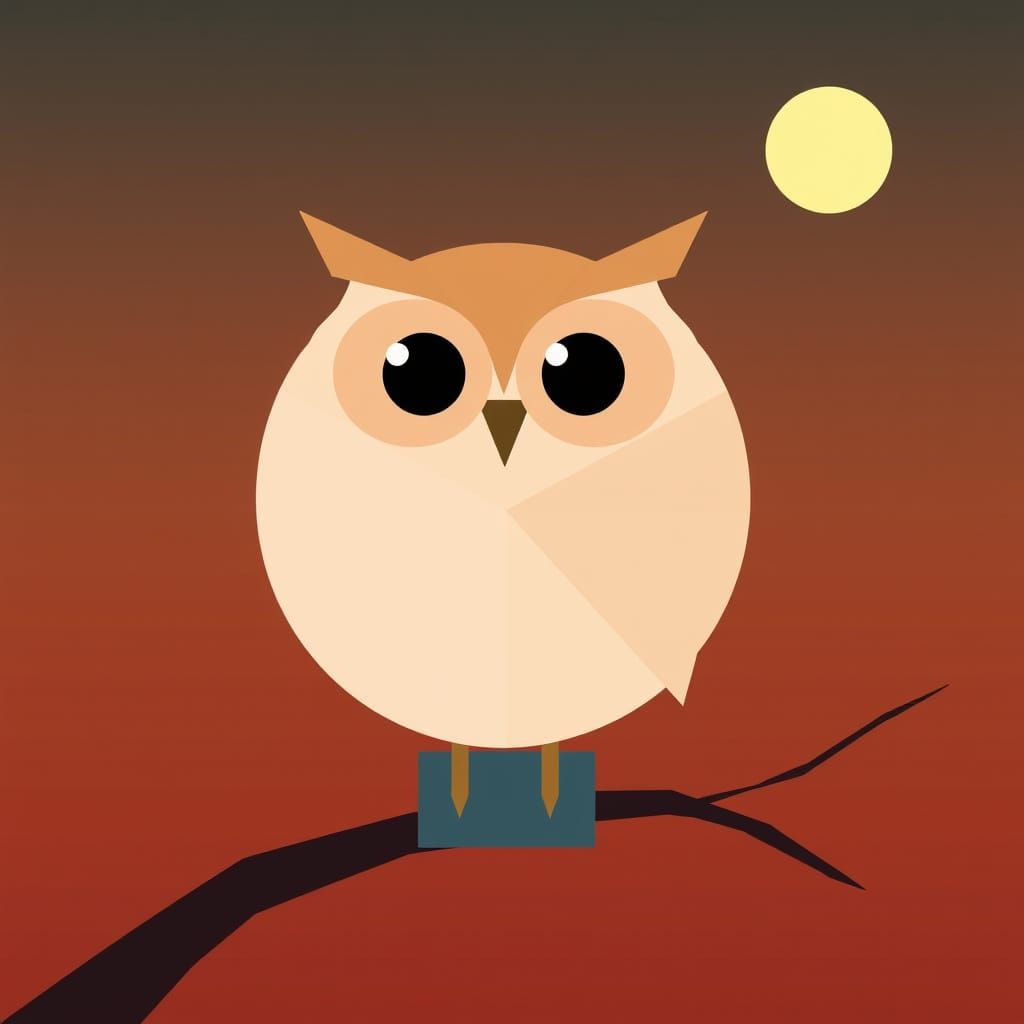 Geometric Owl in a Whimsical Moonlit Scene