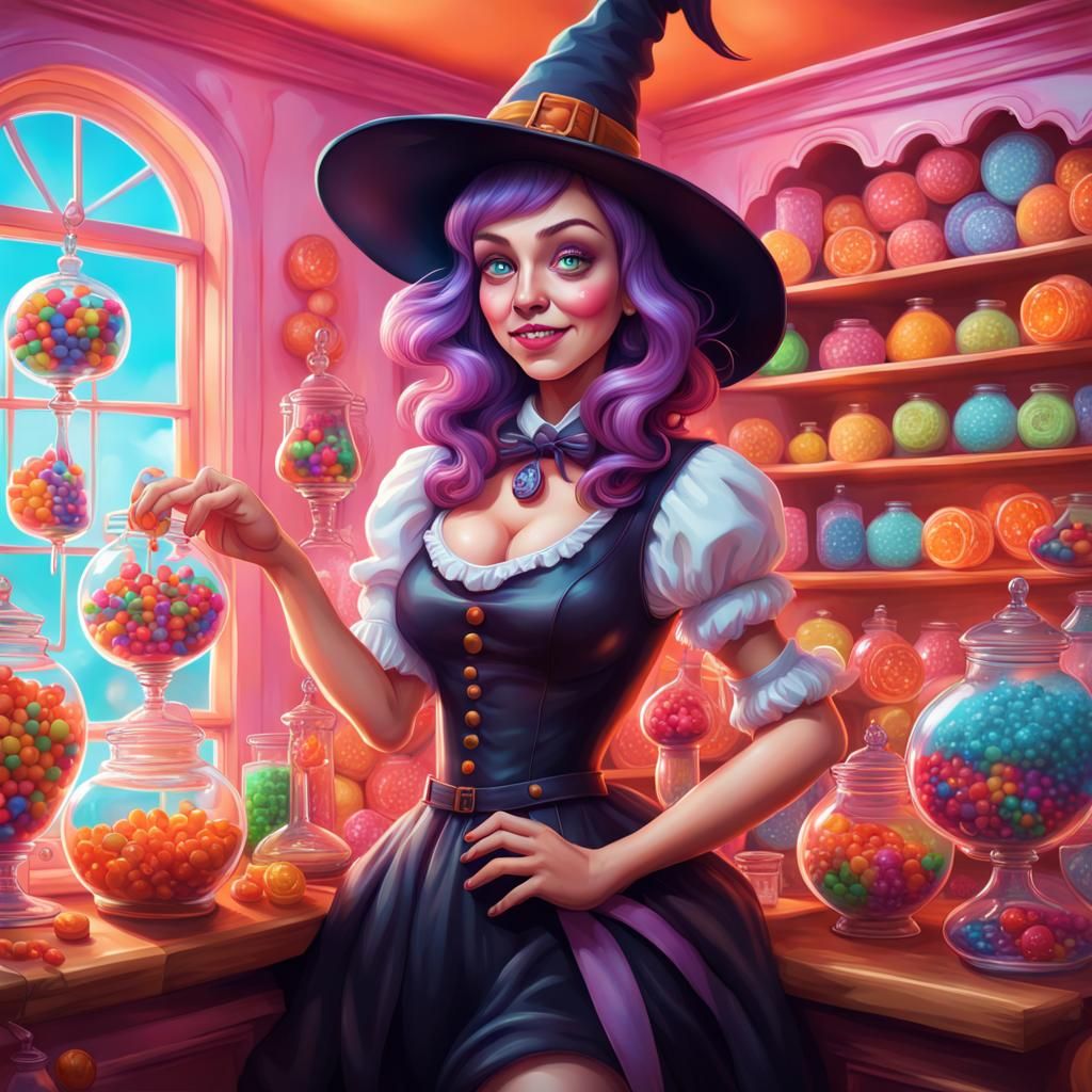Candy Art: Happy Witch in Magical Candyland Home
