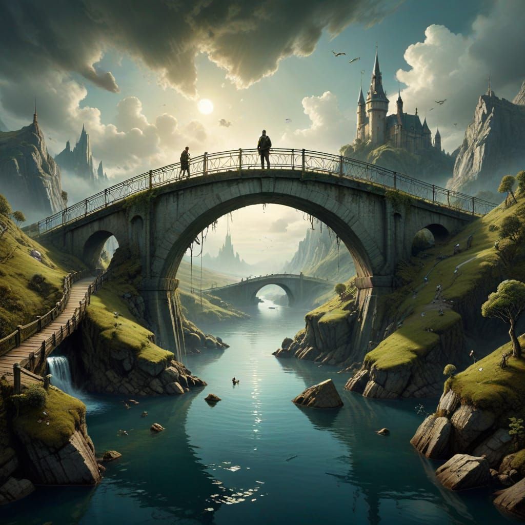 Bridge Between Two Realms in Vibrant Digital Art