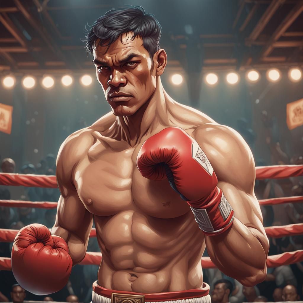 Indonesian Boxer Victory Portrait in Hyperdetailed Style
