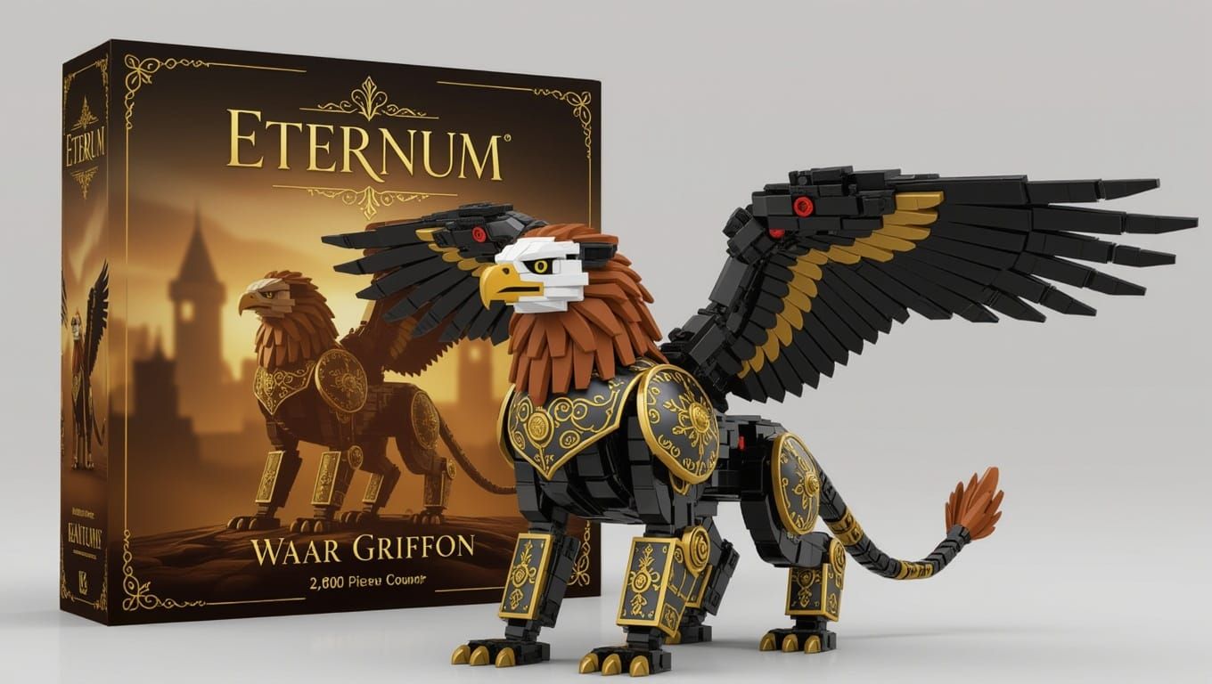 Realistic LEGO-Style War Griffon in Elegant Armor