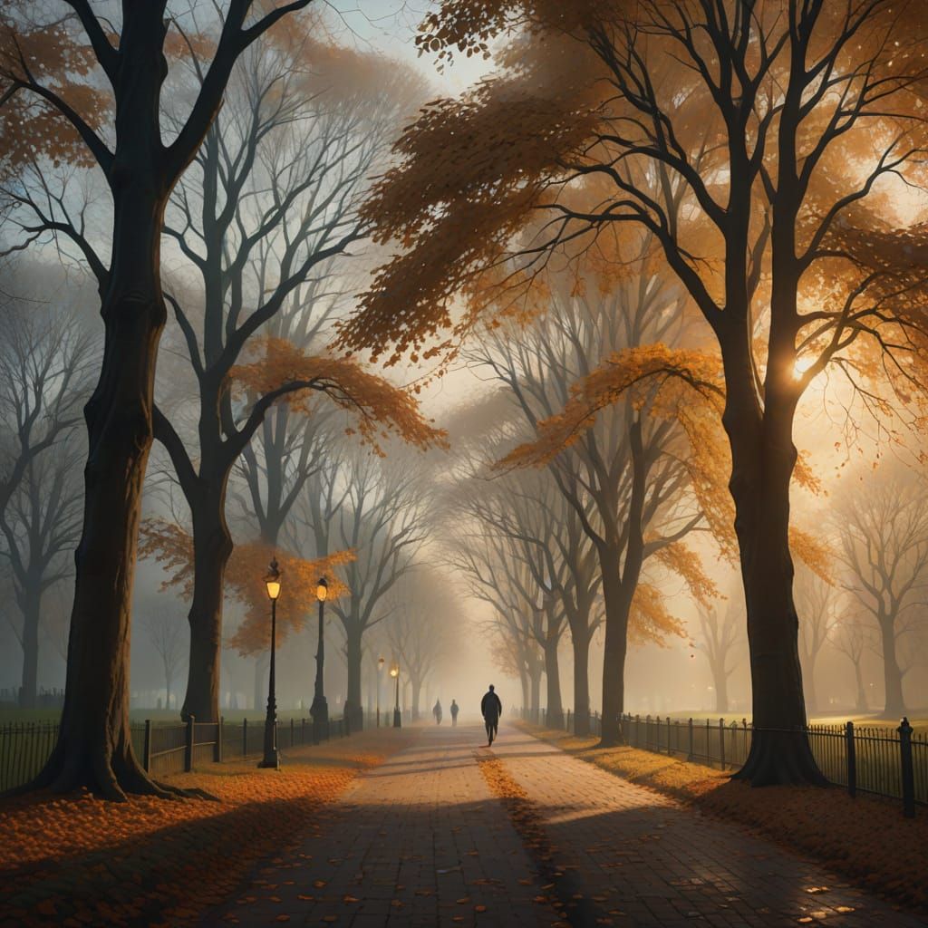 Misty Autumn Evening in Hyper-Realistic Digital Art