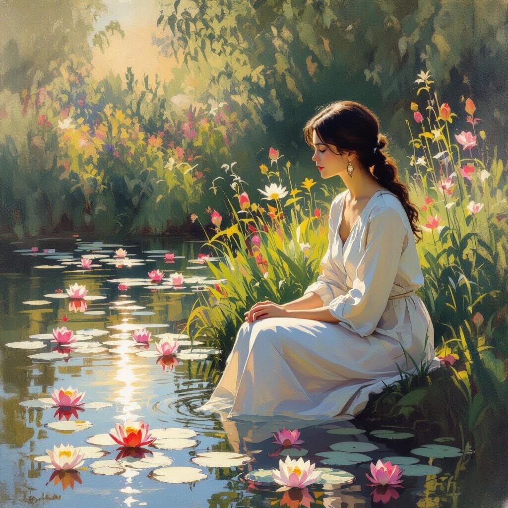 Tranquil Garden Scene in Impressionist Style