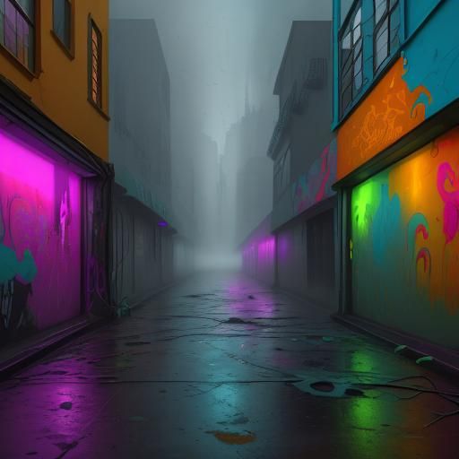 Surreal Demon Graffiti Art in City Alley