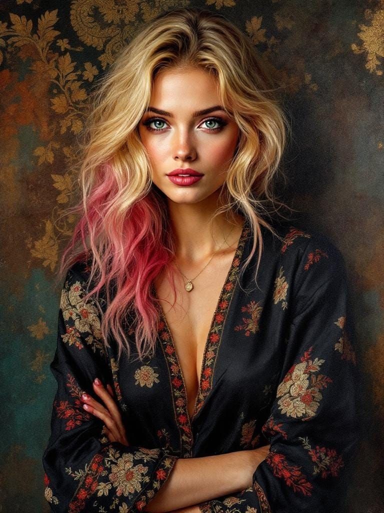 Woman with Pink Hair in Rembrandt Inspired Batik