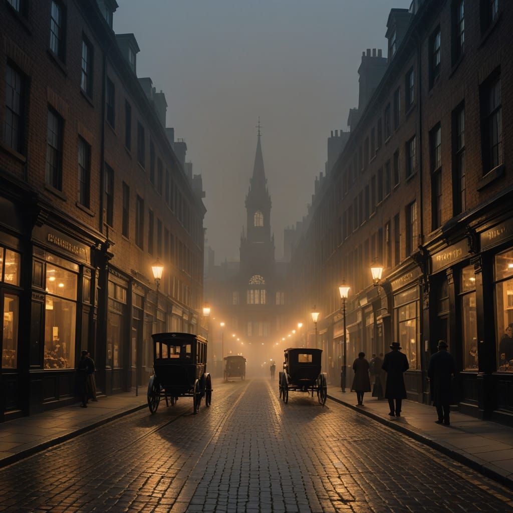 Victorian London Fog in Warm Golden Light