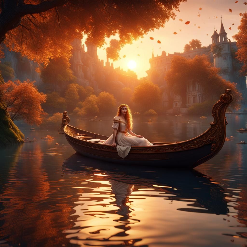 Lady of Shalott in a Boat: Fantasy Art
