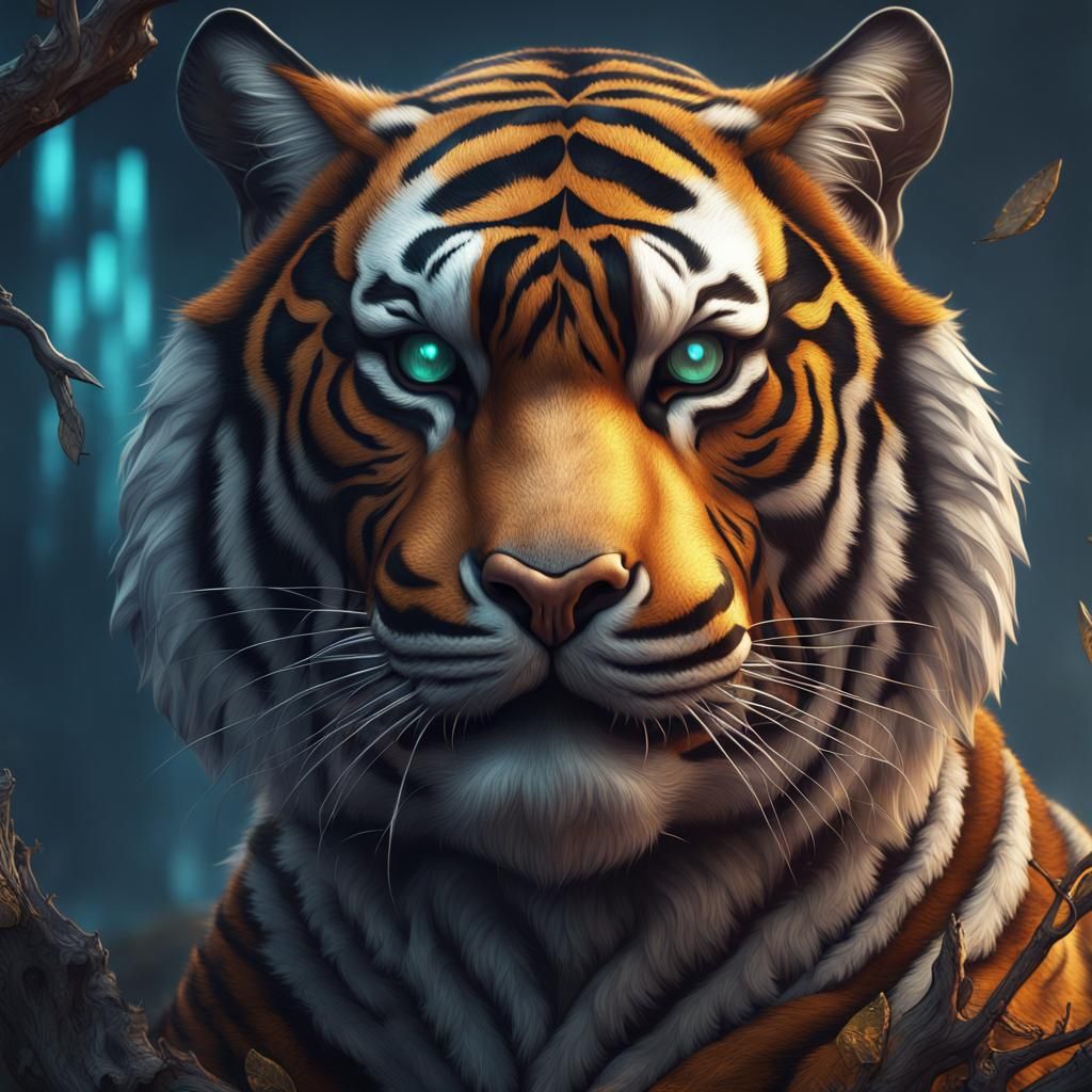Tiger Mathematician in Detailed Fantasy Concept Art