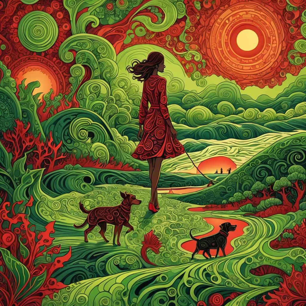 Girl and Dog on Alien Seashore: Abstract Fractal Art
