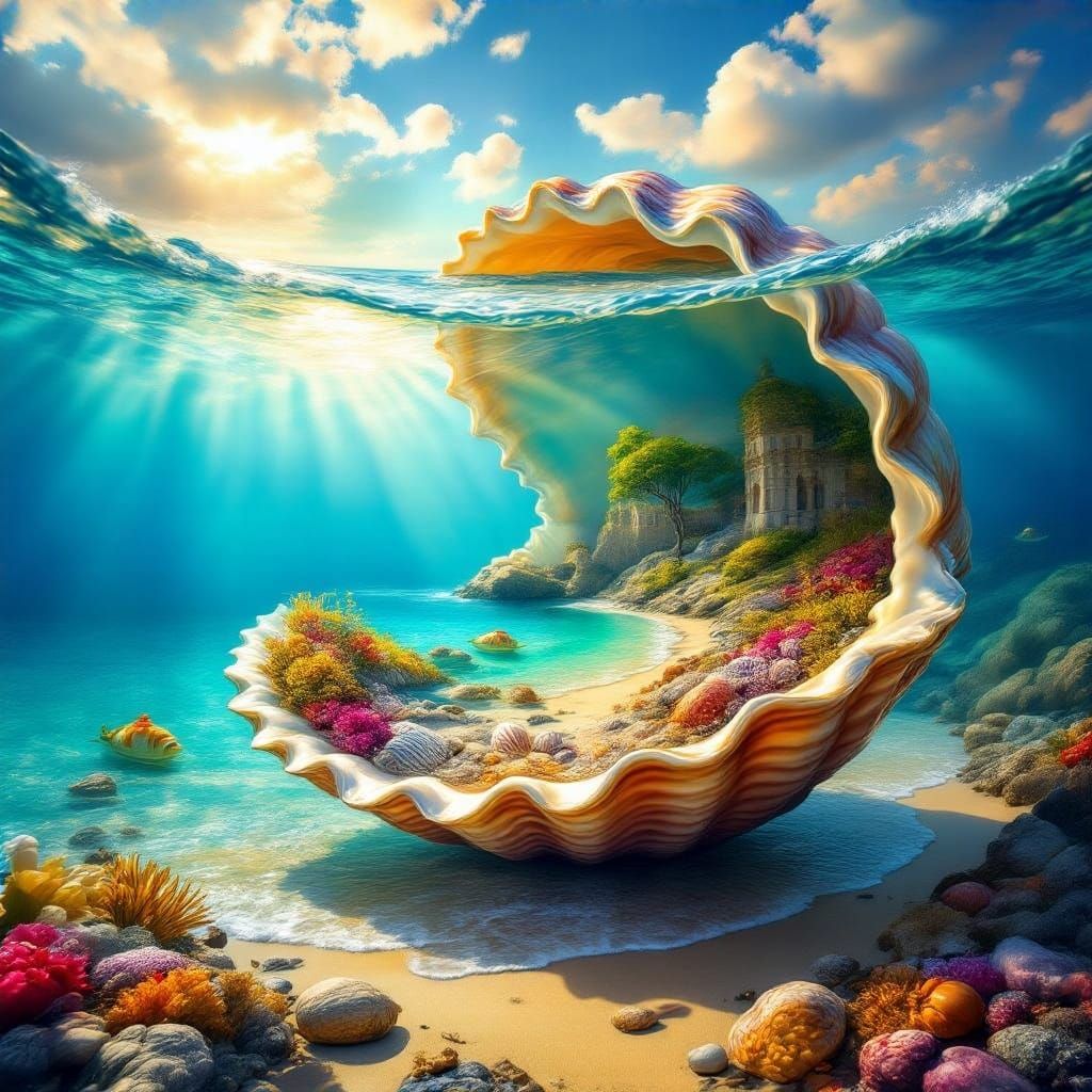A Romantic Ocean Landscape Inside a Majestic Shell