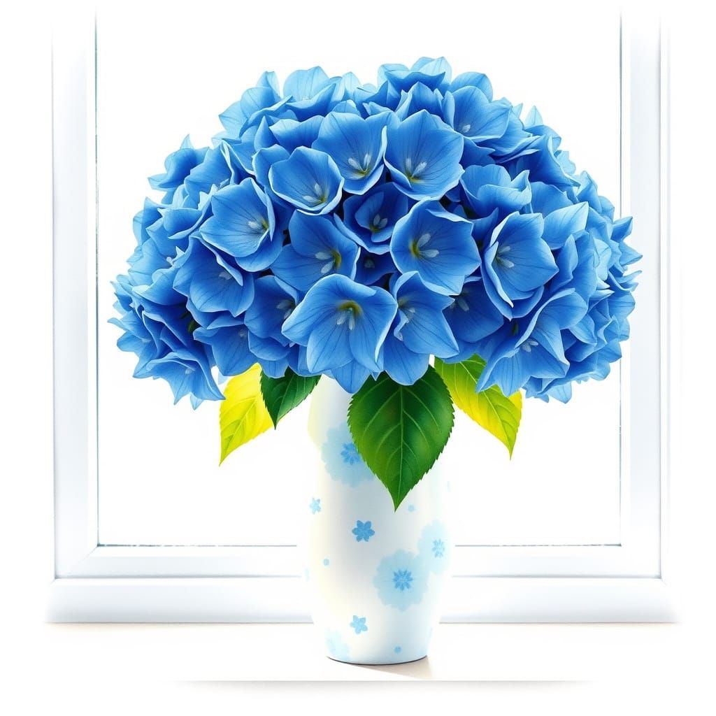 Blue Hydrangeas in White Vase: Watercolor Still Life