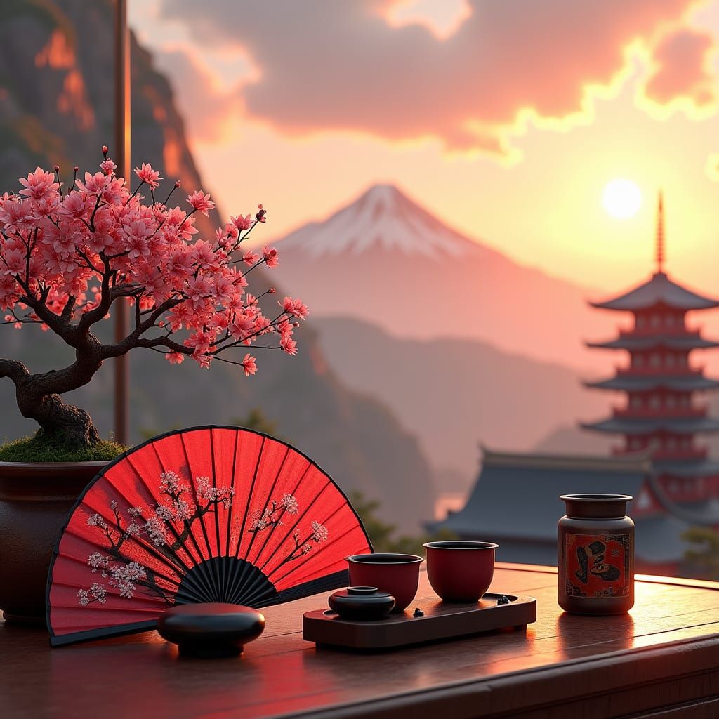 Japanese Cultural Artifacts in Detailed Matte Painting