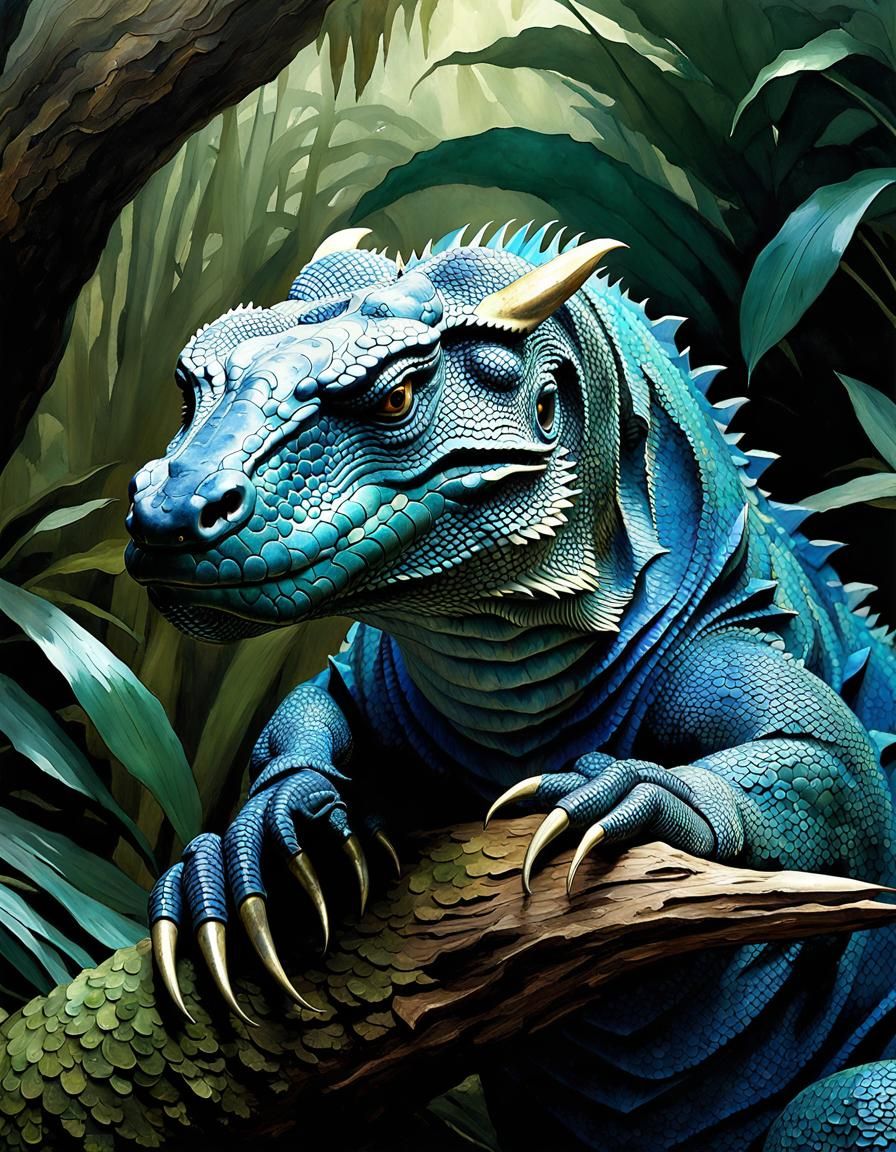 Komodo Dragon Ice Sculpture in Ghibli Style