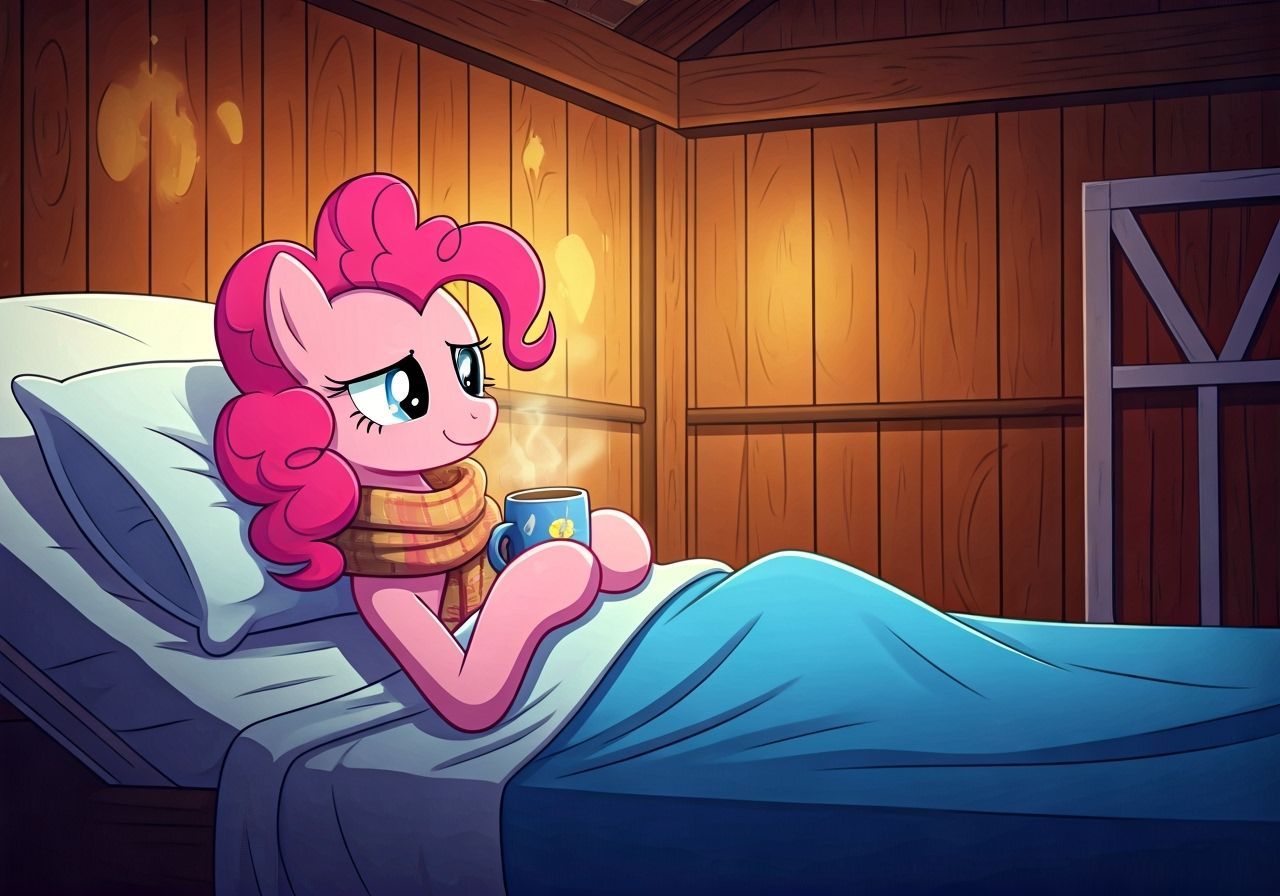 Pinkie Pie Recovers in Cozy Hospital Bed with Tea